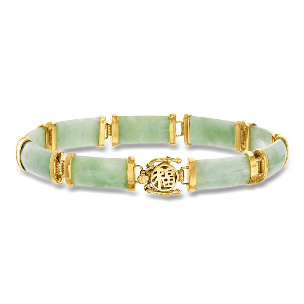 Ross-Simons Jade Good Fortune Bracelet in 18kt Gold Over Sterling by Ross-Simons